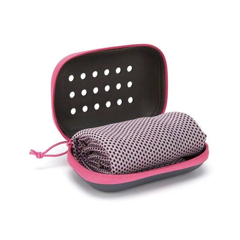 Quick Drying Cooling Towel Soft Breathable Chilly Sweat Absorption Cold Towel with Storage Box Sports Running Yoga Gym Club